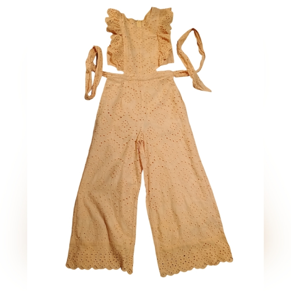 Fashion Nova Peach Eyelet Ruffle-Strap Wide-Leg Jumpsuit NWT
